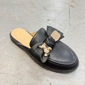 Mules for Women black Flats bow Toe Slip On Slides Loafer Shoes 3515